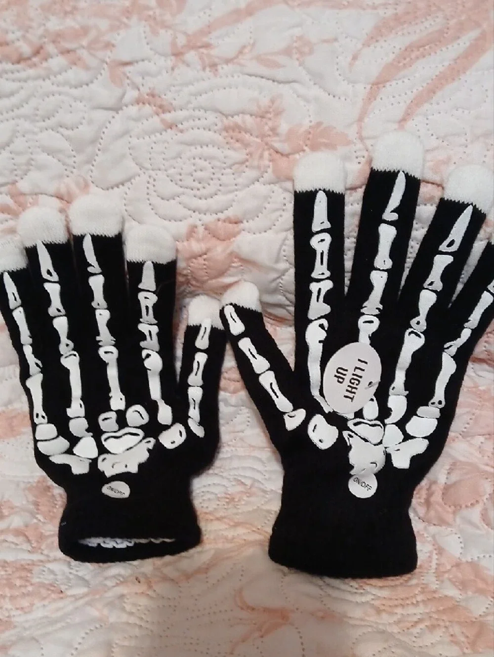 Forever 21 Black Skeleton LED Finger Gloves with Green Tips